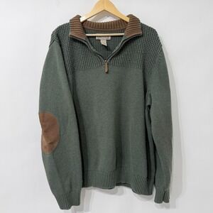 Duluth Trading Co Green Cotton Wool Quarter Zip Sweater Mens 2XL Elbow Patches